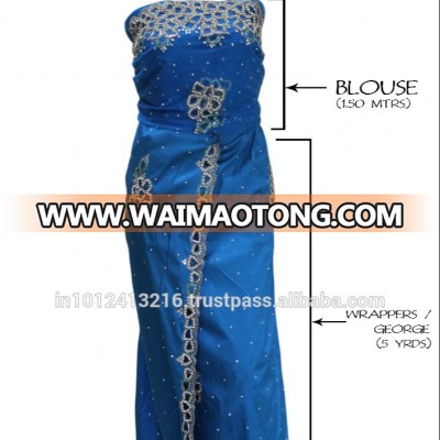 Royal blue and yellow George lace fabric / nigerian lace george wrapper / aseobi / heavily beaded wrapper