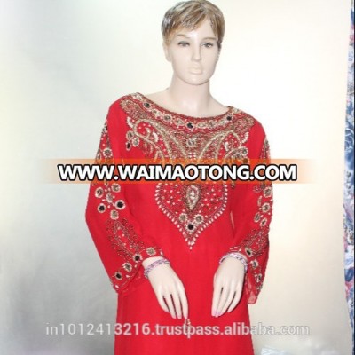 Red embroidered Abaya hand work maxi